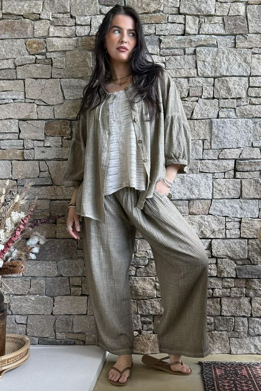 Loom & Thread Pin Tuck Blouse Washed Earth /40=